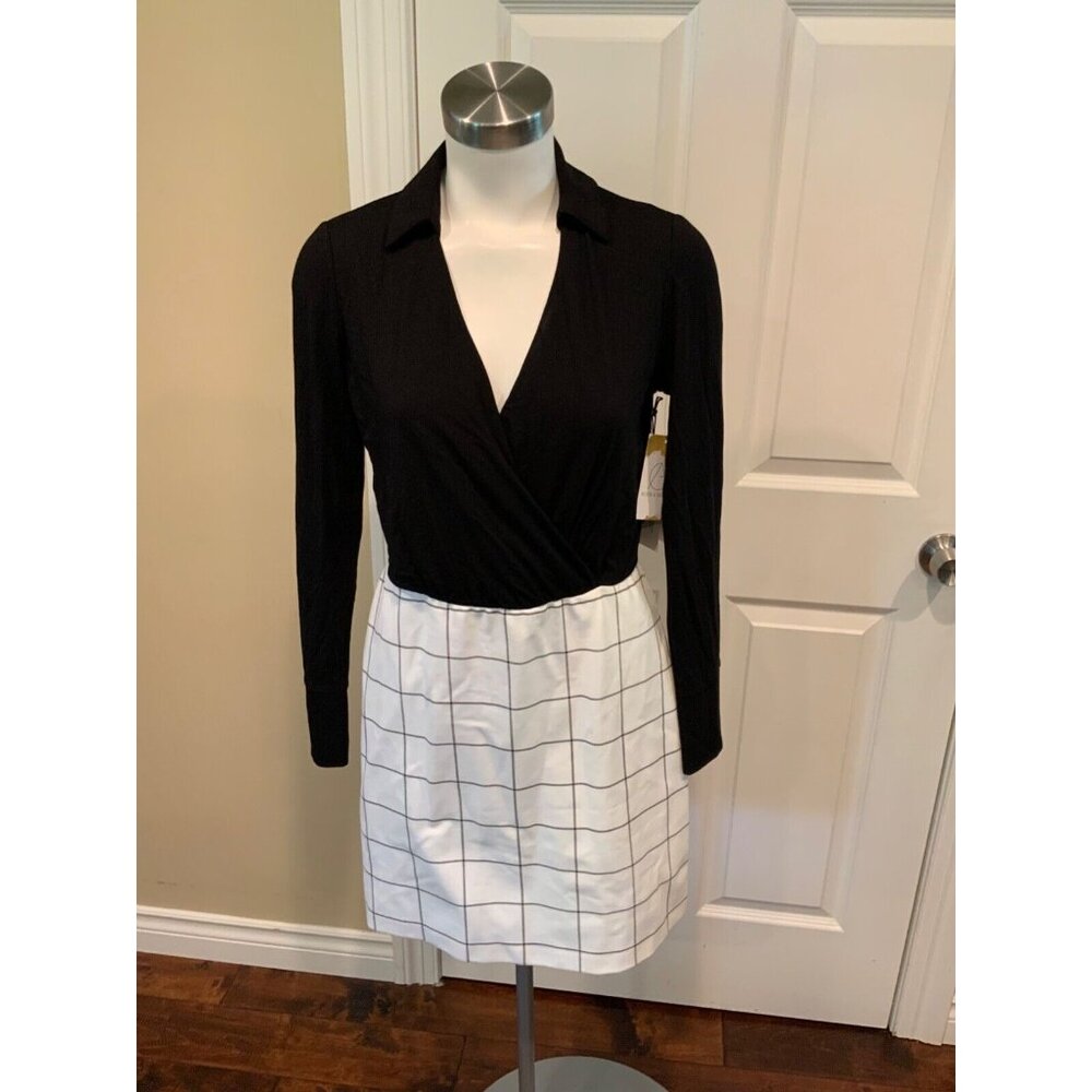 Bailey 44 Black & White Collared Hayden Faux Wrap Dress, Size Medium, NWT!
